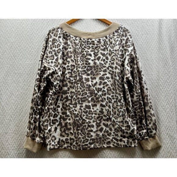 BTBFM Womens Leopard Print Long Sleeve V-Neck Casual Pullover Top Sweater large - Picture 2 of 7